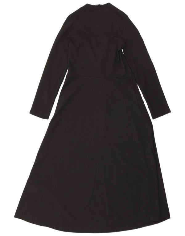 Zara Damen Langarm-Maxikleid UK 4 XS Schwarz