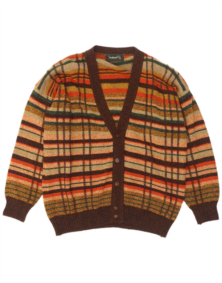 Arslanli Herren-Strickjacke, groß, mehrfarbig, kariert, Lammwolle