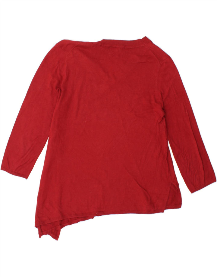MASSIMO DUTTI Womens 3/4 Sleeve V-Neck Jumper Sweater UK 14 Medium Red Vintage Massimo Dutti and Second-Hand Massimo Dutti from Messina Hembry 