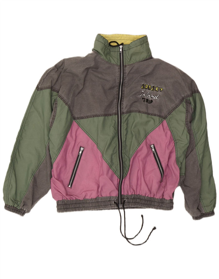 Vintage Herren Bomberjacke IT 52/54 XL Mehrfarbiges Colourblock-Polyester