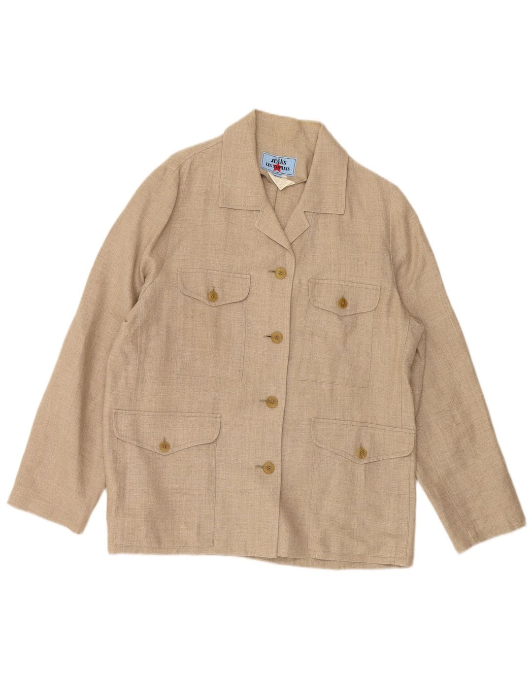 LES COPAINS Damen 4-Knopf-Blazerjacke IT 46 Large Beige Leinen