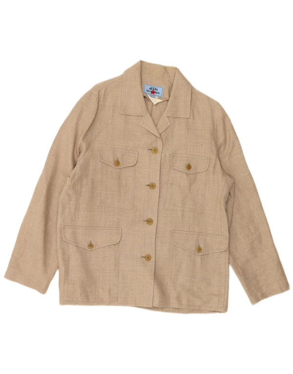 LES COPAINS Damen 4-Knopf-Blazerjacke IT 46 Large Beige Leinen