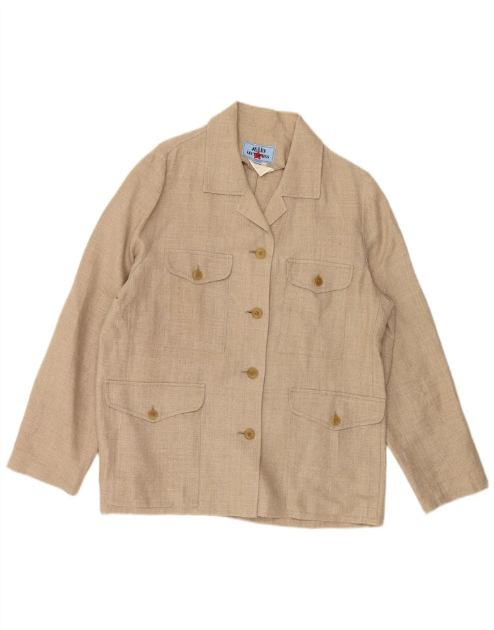 LES COPAINS Damen 4-Knopf-Blazerjacke IT 46 Large Beige Leinen
