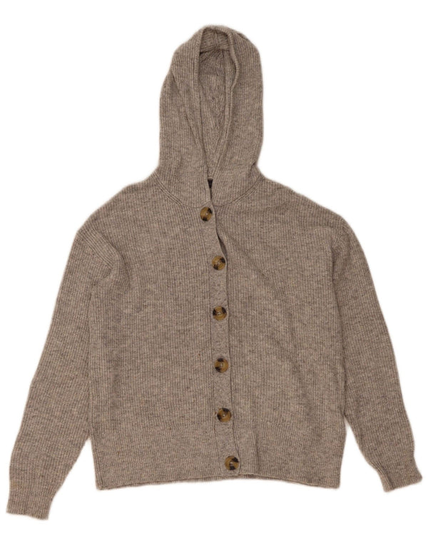 MARKS & SPENCER Womens Hooded Cardigan Sweater UK 14 Medium Grey Polyester