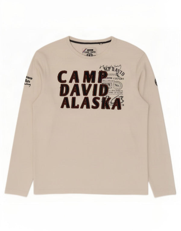 Camp David Herren Graphic Top Langarm XL Weiße Baumwolle