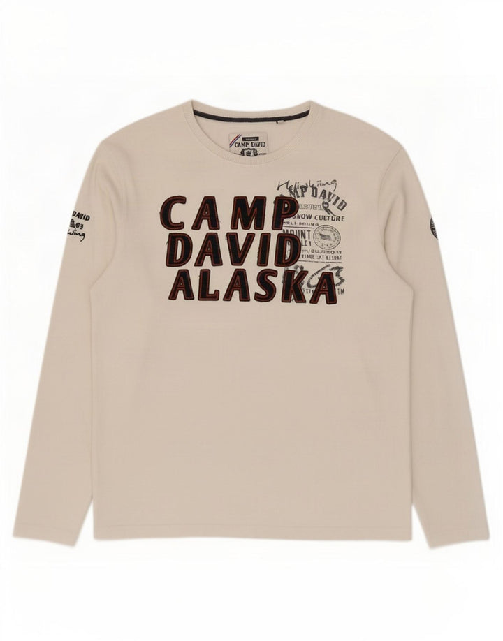 Camp David Herren Graphic Top Langarm XL Weiße Baumwolle