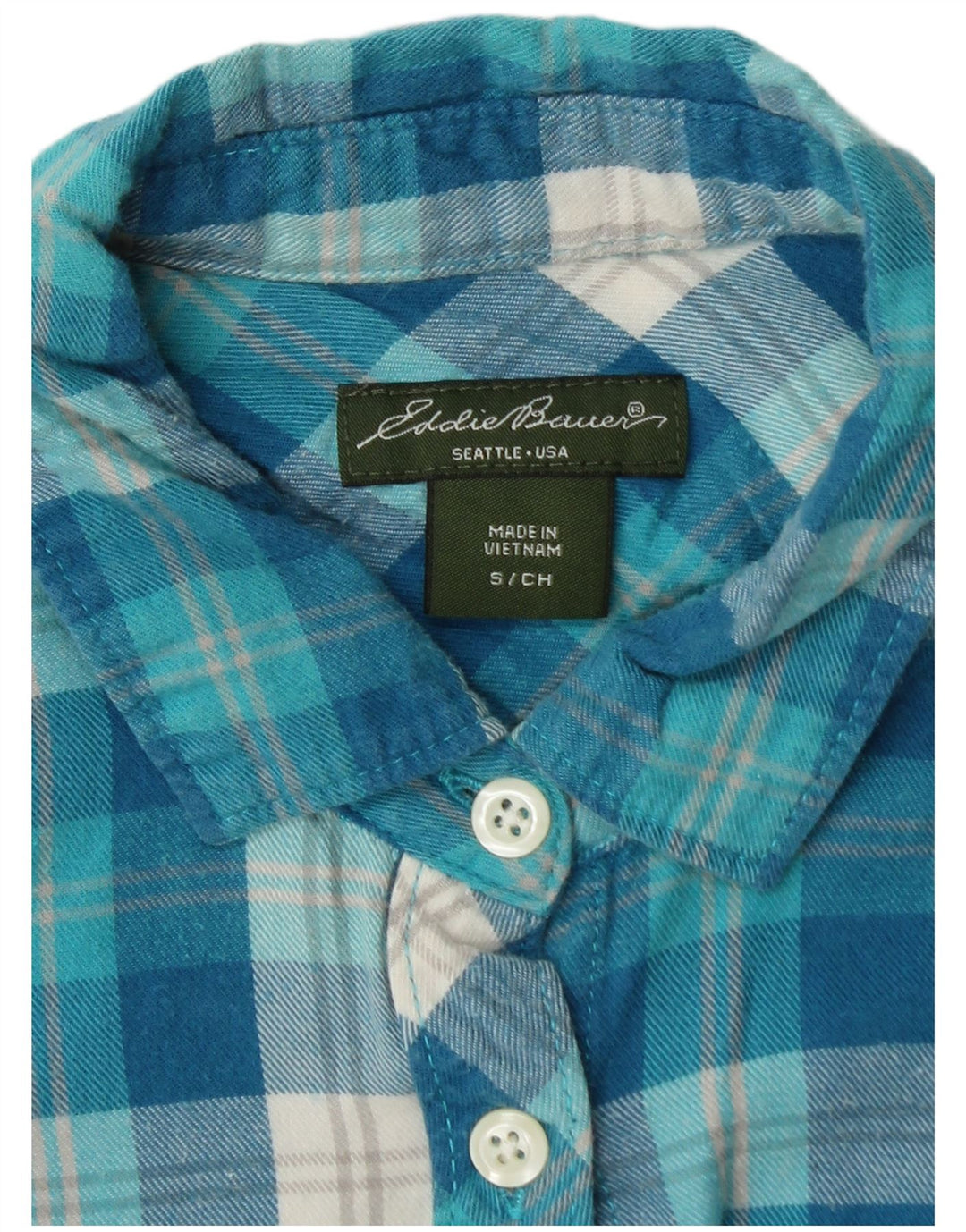 EDDIE BAUER Damen Flanellhemd UK 10 Small Blue Check Baumwolle