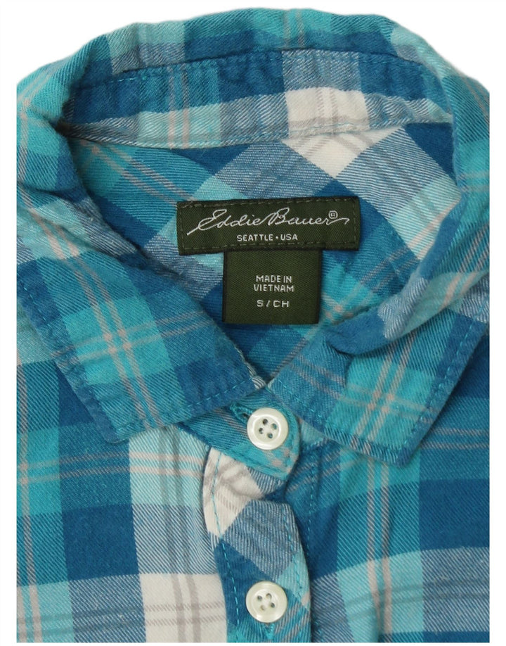 EDDIE BAUER Damen Flanellhemd UK 10 Small Blue Check Baumwolle