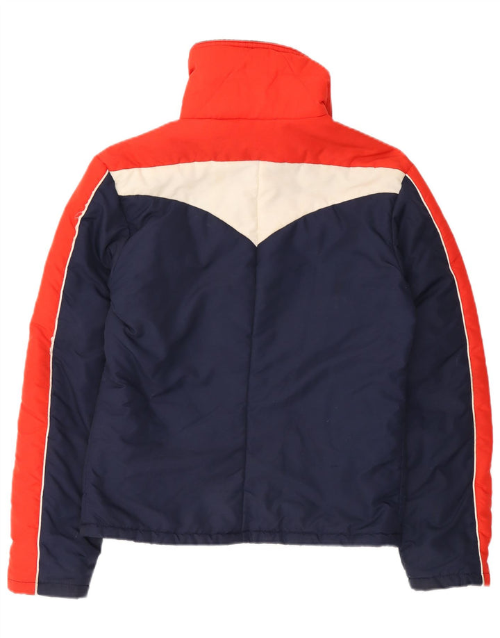 Vintage Damen Wattierte Jacke UK 14 Groß Marineblau Farbblock