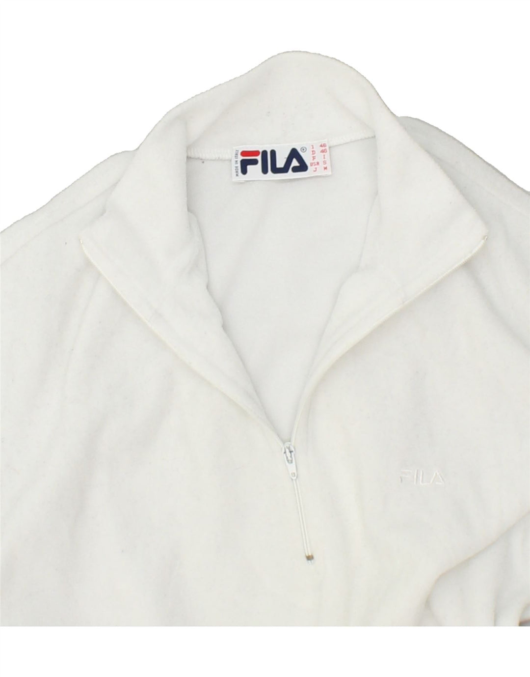 FILA Mens Zip Neck Fleece Jumper IT 46 Small White Polyester Vintage Fila and Second-Hand Fila from Messina Hembry 