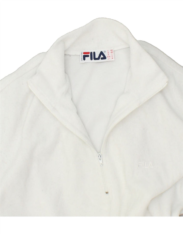 FILA Mens Zip Neck Fleece Jumper IT 46 Small White Polyester Vintage Fila and Second-Hand Fila from Messina Hembry 