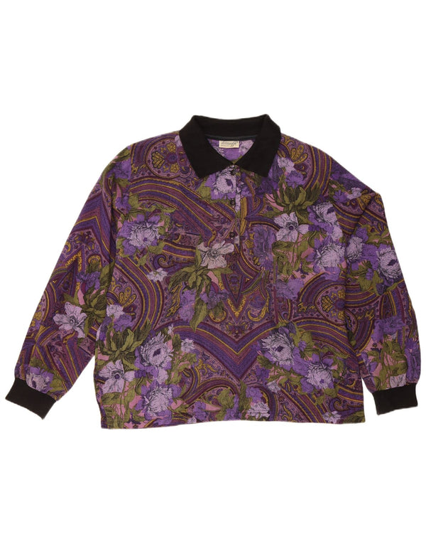 Vintage Damen LangarmBluse Top UK 14 Großes Lila Paisley