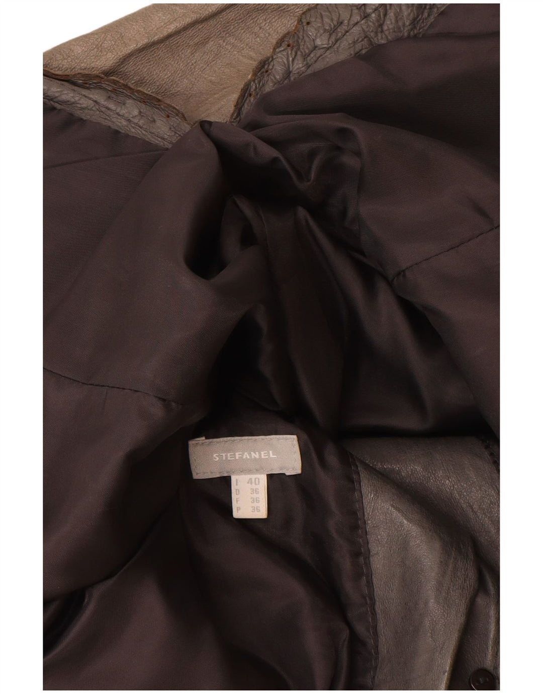 Stefanel Damen-Blazerjacke aus Leder mit 2 Knöpfen, IT 40, kleines graues Leder