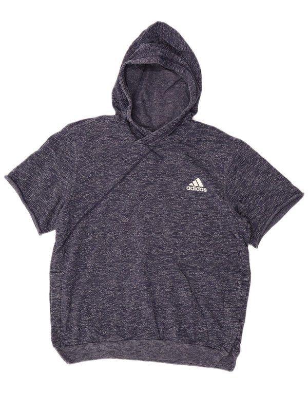 ADIDAS Herren-Kapuzenpullover mit kurzen Ärmeln, groß, marineblau gesprenkelte Baumwolle