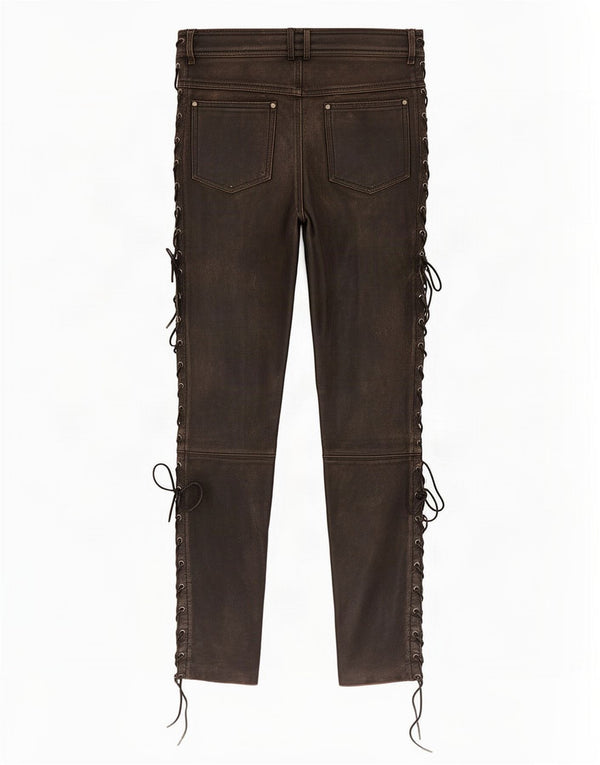 Vintage Herren Motorstyle Lederhose Groß W32 L32 Schwarz