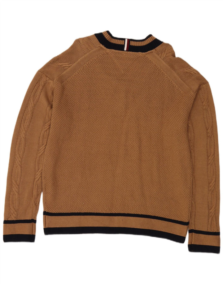 Tommy Hilfiger Herren-Pullover mit V-Ausschnitt, Mittelbraun, Farbblock