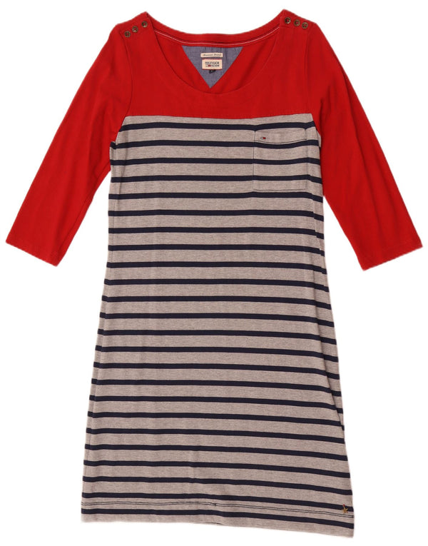 Tommy Hilfiger Damen-Basic-Kleid mit 3/4-Ärmeln, UK 12, mittelrot gestreift