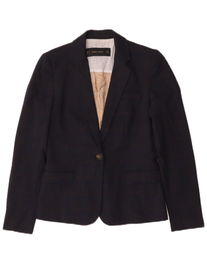 Zara Damen 1-Knopf-Blazerjacke UK 6 XS Marineblau Polyester