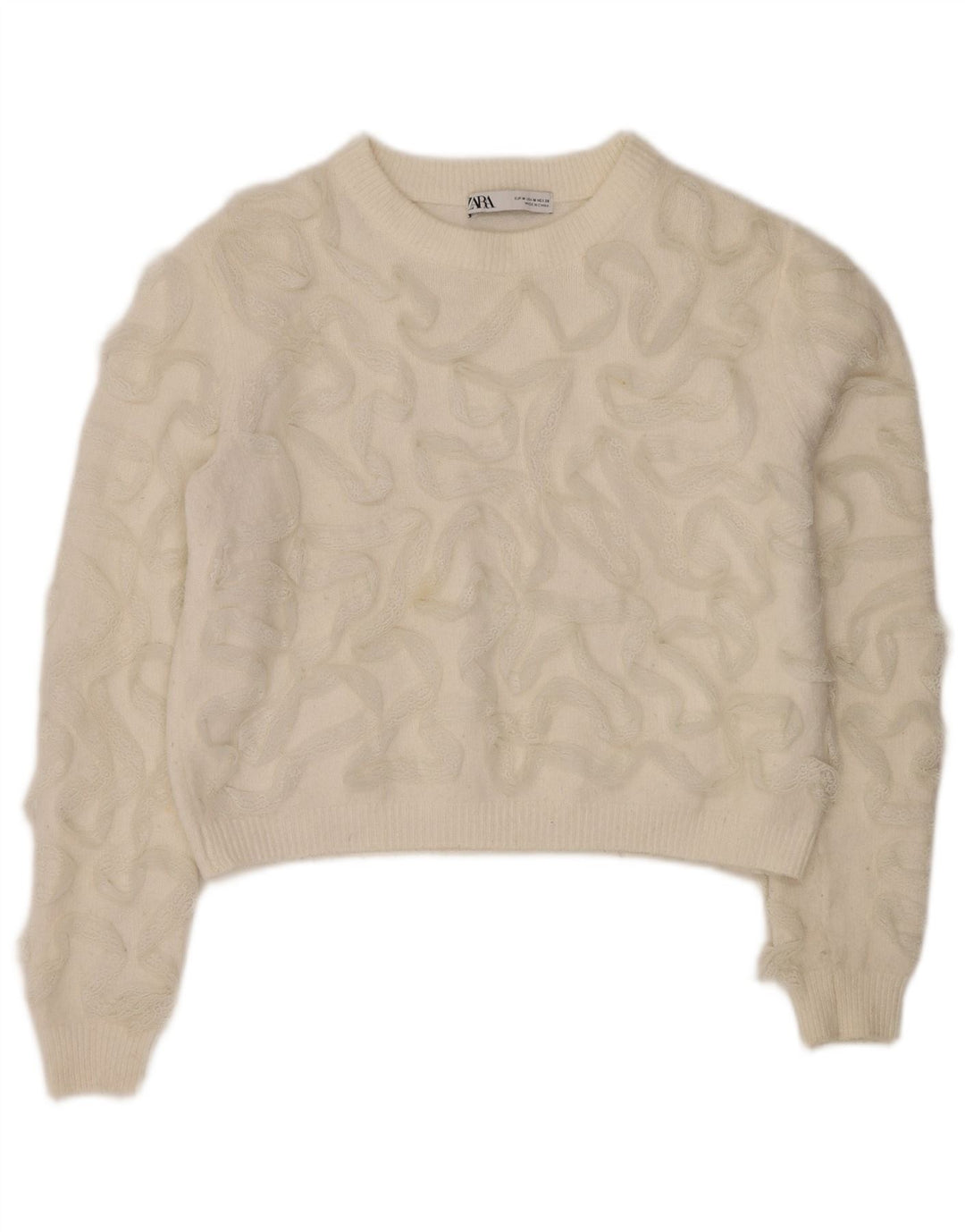 Zara Damen Crop-Pullover mit U-Boot-Ausschnitt, Gr. 14, Mittelweiß