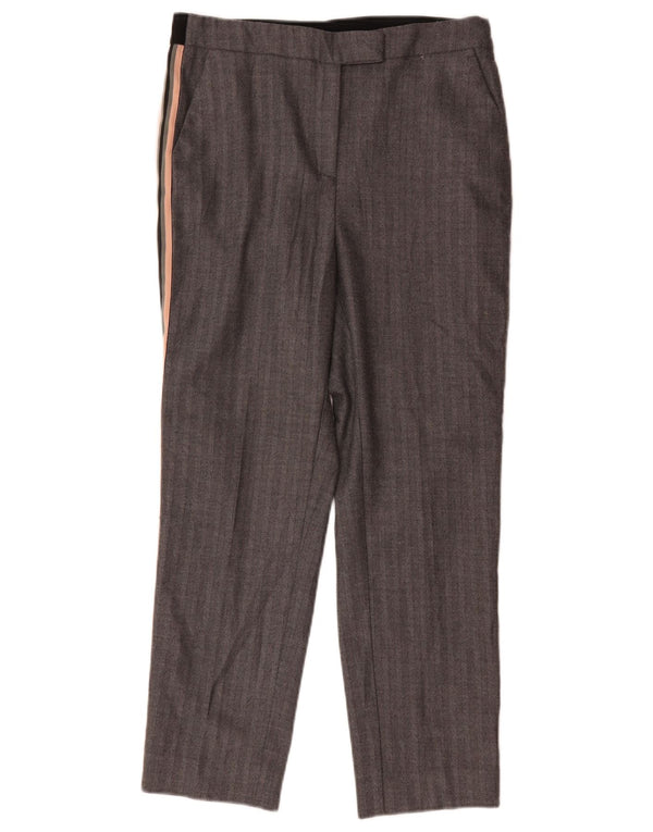 Marks & Spencer Damen Anzughose UK 12 Medium W30 L26 Graues Fischgrätenmuster
