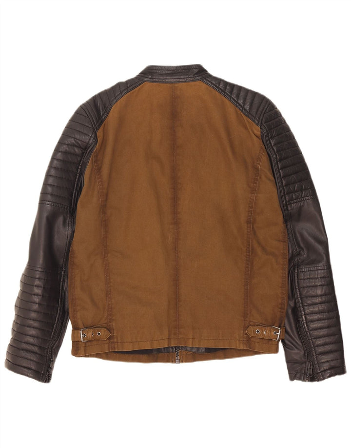 Freaky Nation Herren-Racer-Jacke, UK 38, mittelbraun, Farbblock