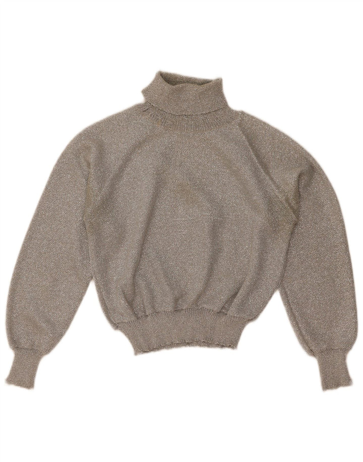 Vintage Damen Crop Rollkragenpullover Pullover UK 12 Mittelgrau