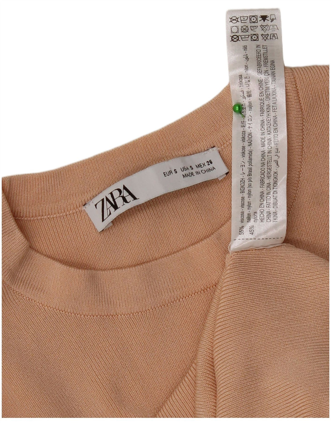 Zara Damen Top Langarm UK 8 Small Beige Viskose