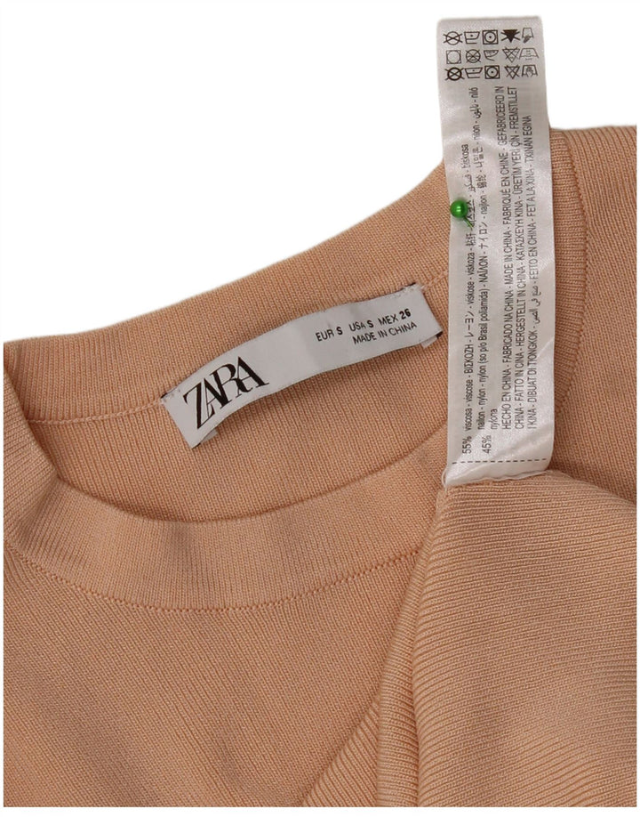 Zara Damen Top Langarm UK 8 Small Beige Viskose