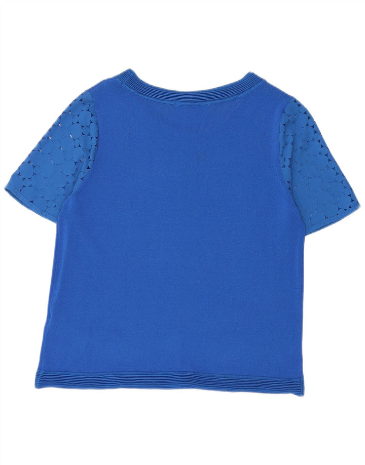 Marks & Spencer Damen-Blusenoberteil UK 12 Mittelblaue geometrische Viskose