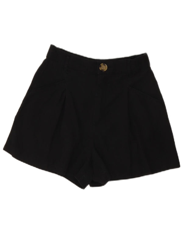 Zara Damen Chino-Shorts mit hoher Taille, XS W24, schwarzes Lyocell