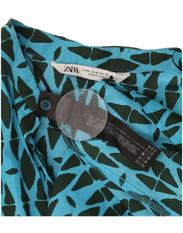 Langärmliges Etuikleid von Zara für Damen, UK 14, mittelblaue geometrische Baumwolle