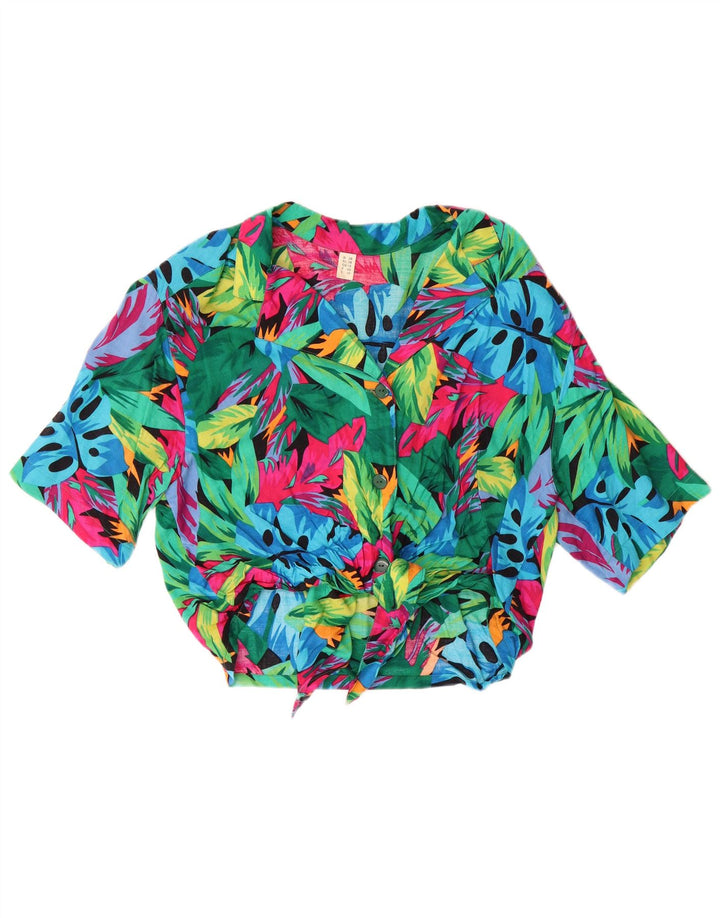 VINTAGE Womens Crop Shirt Blouse UK 12 Medium Multicoloured Floral