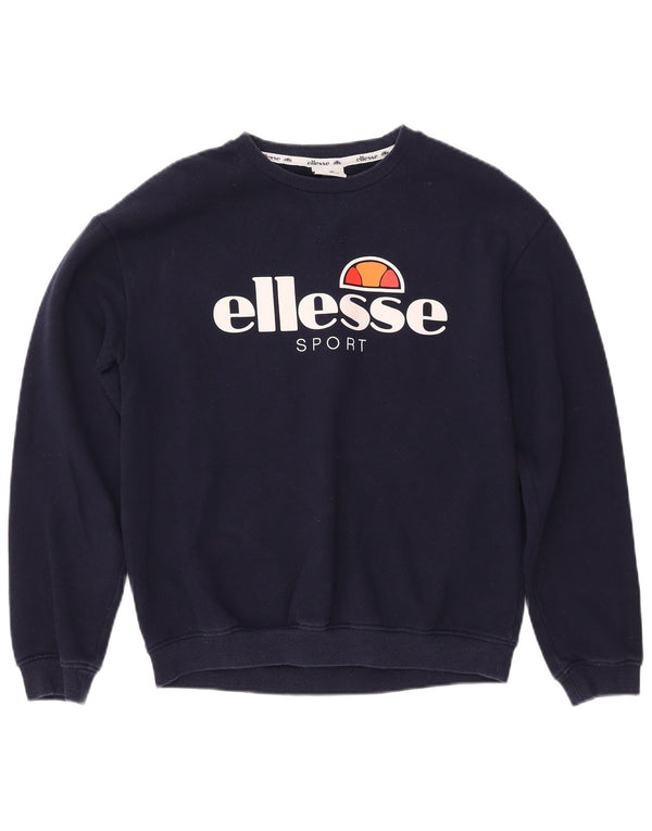 ELLESSE Damen Grafik-Sweatshirt-Pullover UK 12 Medium Marineblau Baumwolle