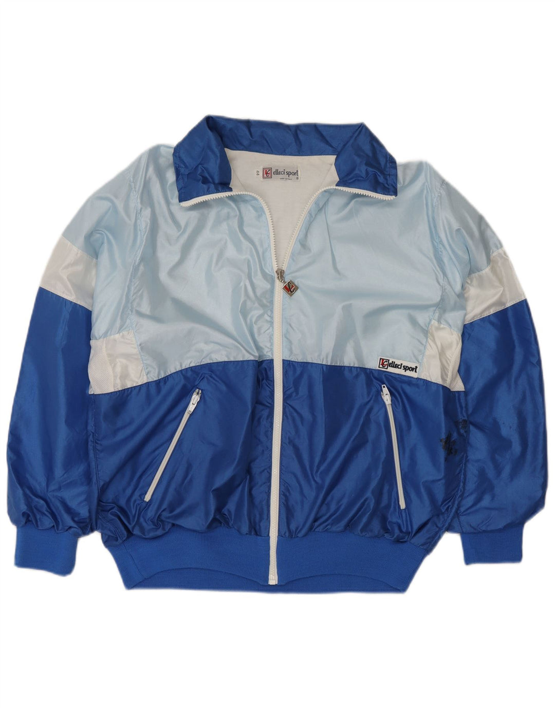 Vintage Damen-Trainingsanzug-Top-Jacke in Übergröße, IT 44, mittelblau, Farbblock