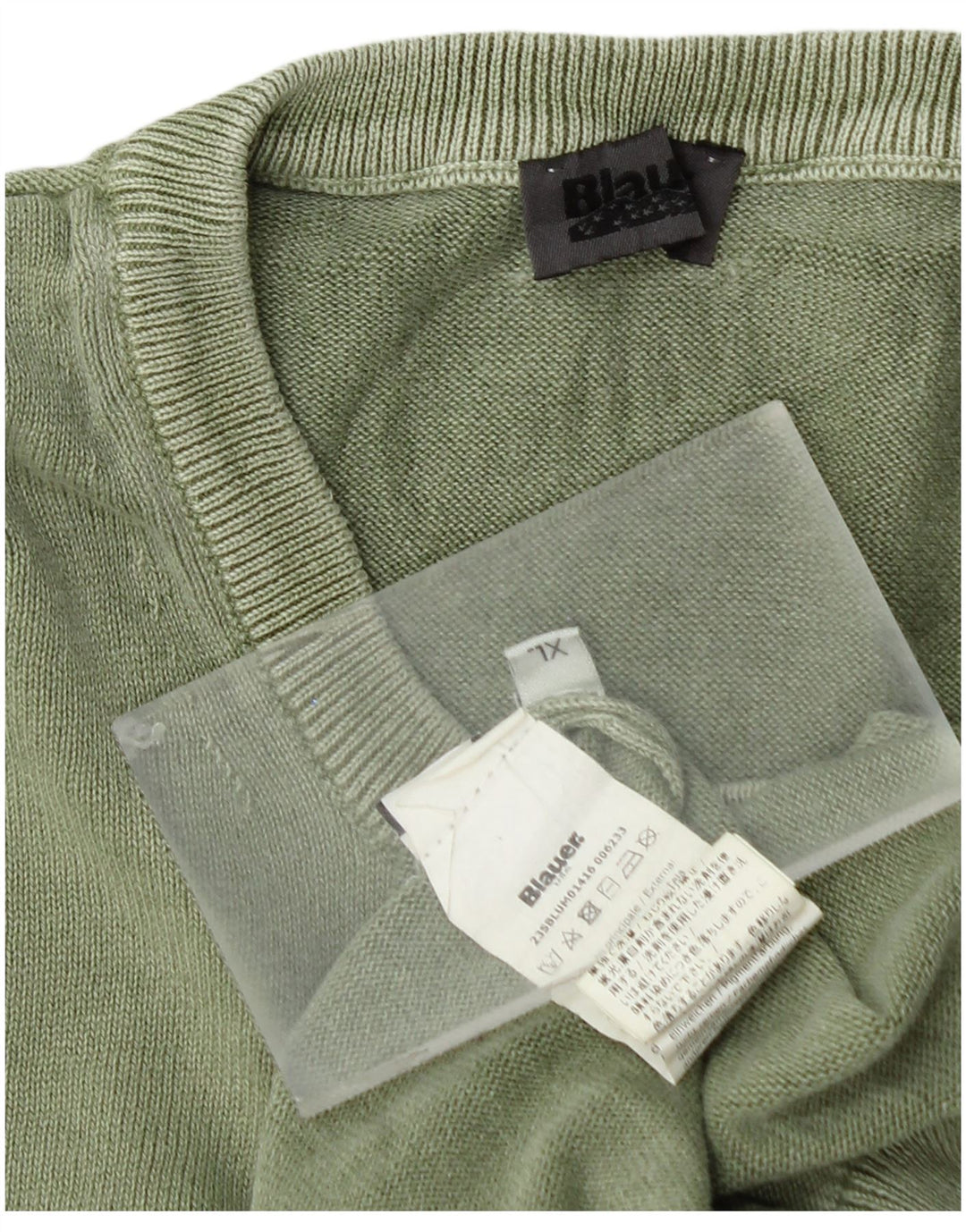 Blauer Herren-Pullover mit Rundhalsausschnitt, XL, grüne Baumwolle