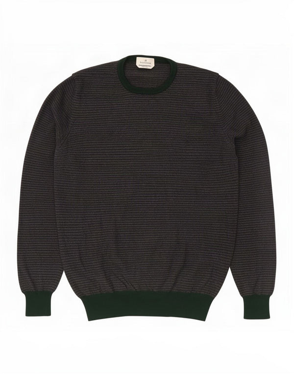 Brooksfield Herren-Pullover mit Rundhalsausschnitt, Größe 54, XL, graue Nadelstreifenwolle