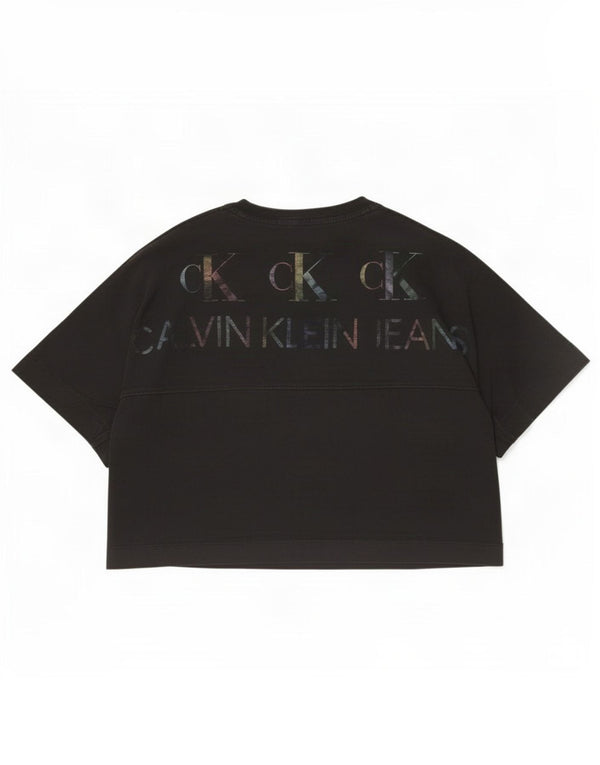 Calvin Klein Jeans Damen Crop Graphic T-Shirt Top UK 10 Small Schwarz Baumwolle