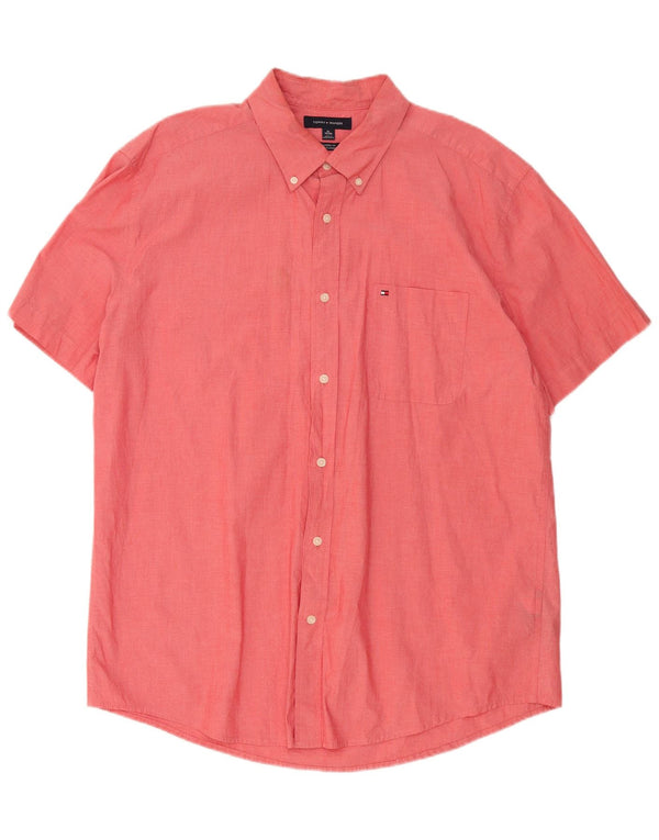 Tommy Hilfiger Herren Kurzarm-Hemd mit klassischer Passform, XL, rote Baumwolle