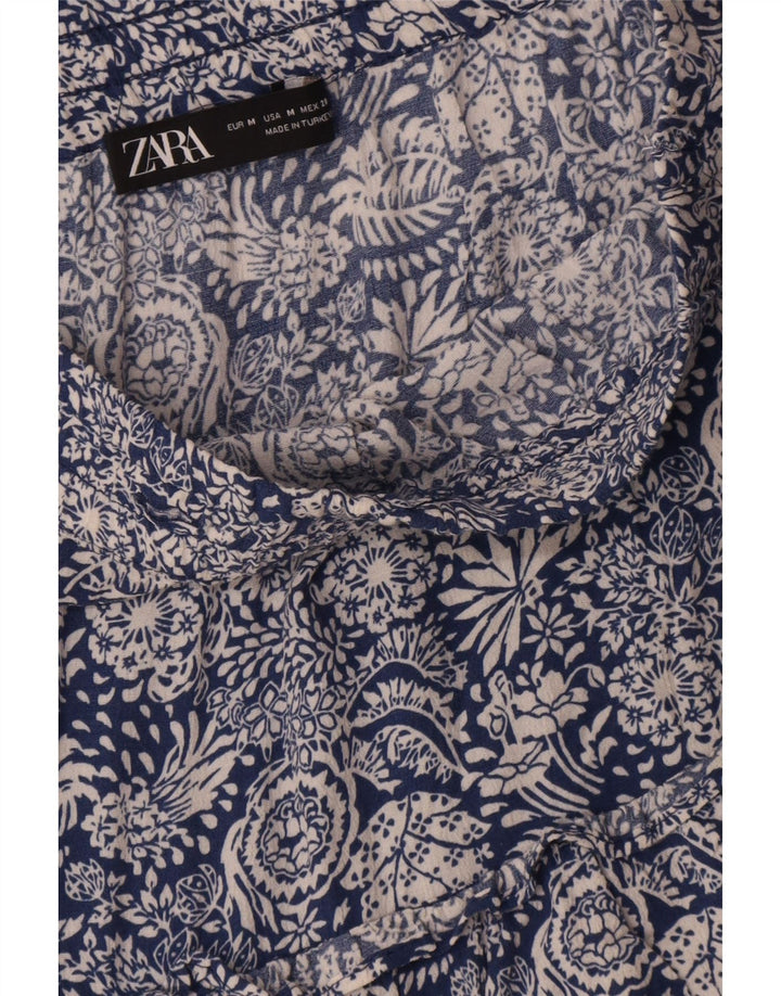 Zara Damen-Shorts mit hoher Taille, mittelgroß, W28, blaues Blumenmuster