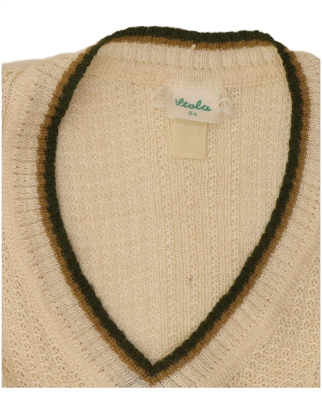 VINTAGE Mens V-Neck Jumper Sweater IT 54 XL Off White