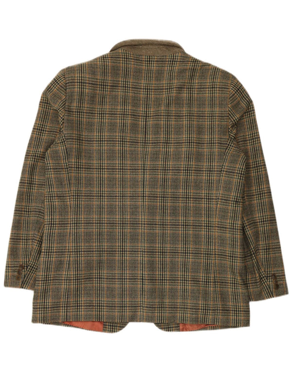 Vintage Herren 2-Knopf-Blazerjacke IT 54 2XL Grüne Hahnentrittwolle