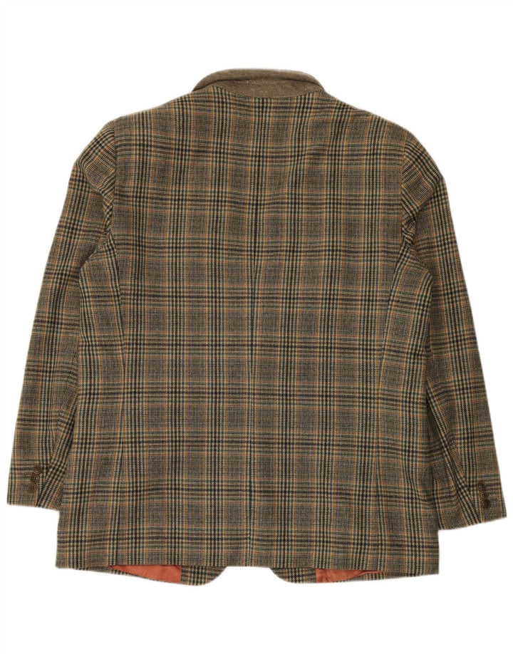 Vintage Herren 2-Knopf-Blazerjacke IT 54 2XL Grüne Hahnentrittwolle