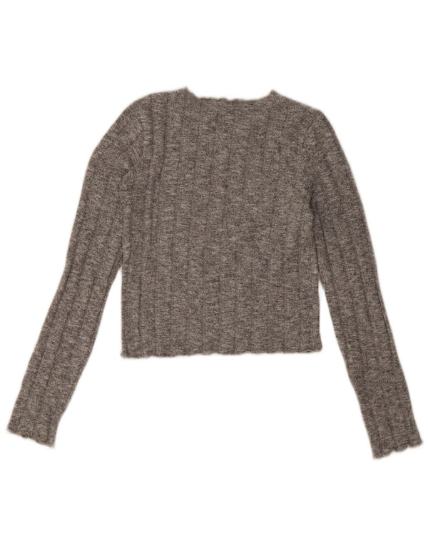 Zara Damen Crop Crew Neck Pullover Pullover UK 8 Small Grau meliert
