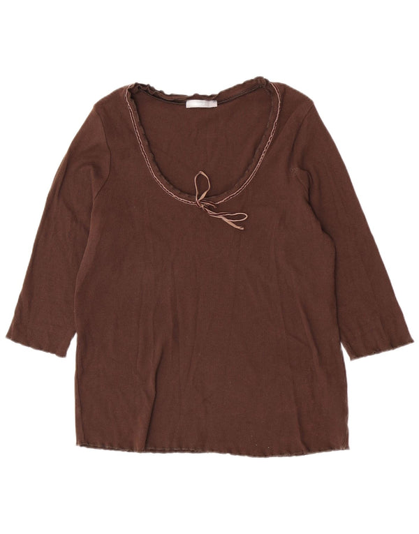 Marks & Spencer Damen-Top, 3/4-Ärmel, UK-Größe 16, Größe L, Braun, Baumwolle