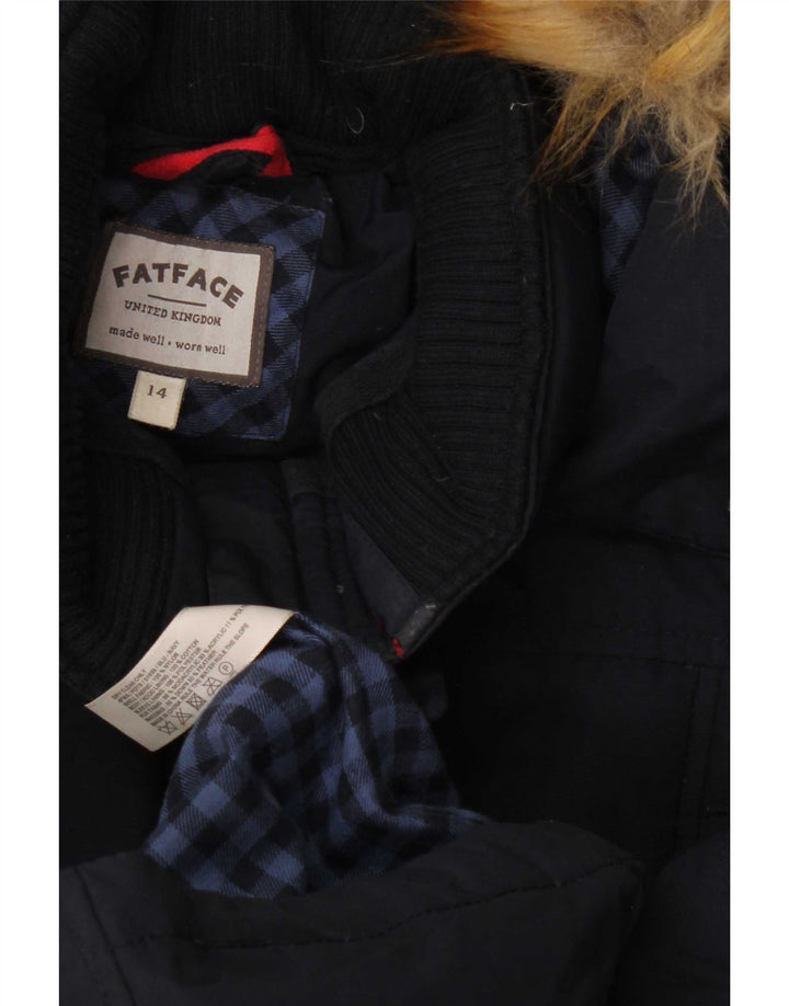 Fat Face Wattierter Damenmantel mit Kapuze, UK 14, mittelmarineblaues Nylon