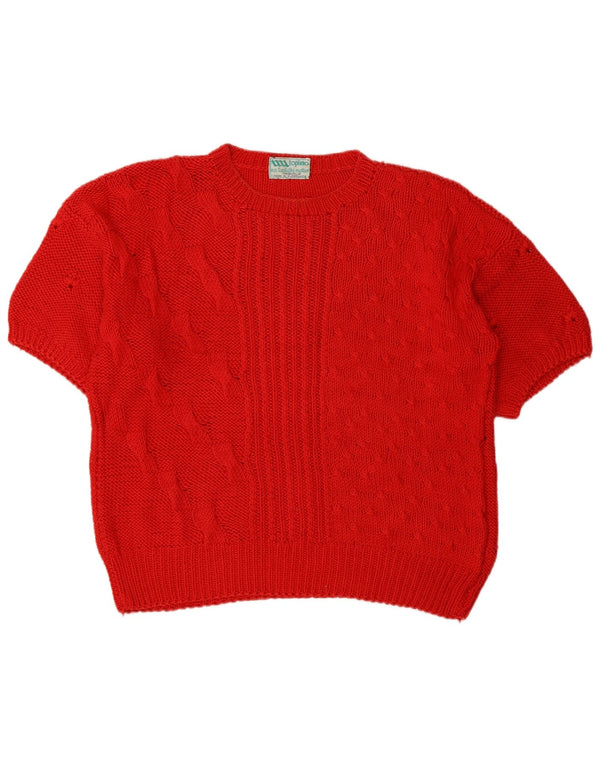 Vintage Damen Kurzärmeliger Pullover mit Rundhalsausschnitt UK 16 Large Rot