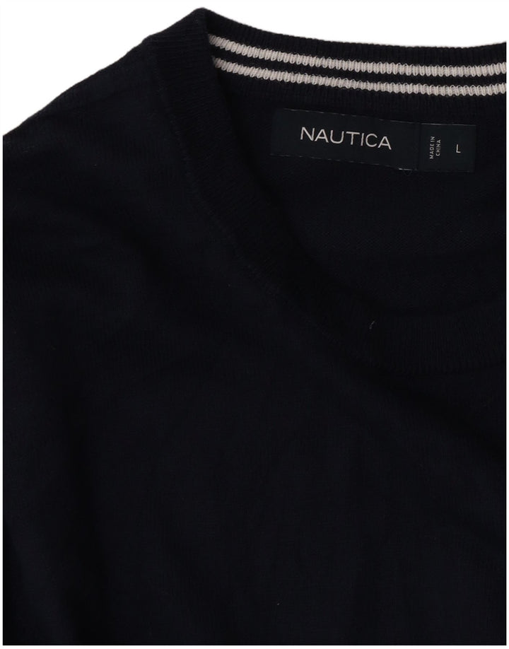Nautica Herren-Pullover mit Rundhalsausschnitt, Größe L, Marineblau