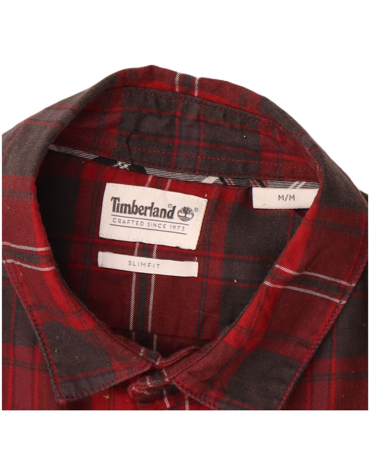 Timberland Slim-Fit-Flanellhemd für Herren aus mittelroter Karo-Baumwolle