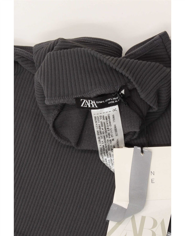 Zara Damen Crop Vest Top UK 12 Mittelgraues Polyamid