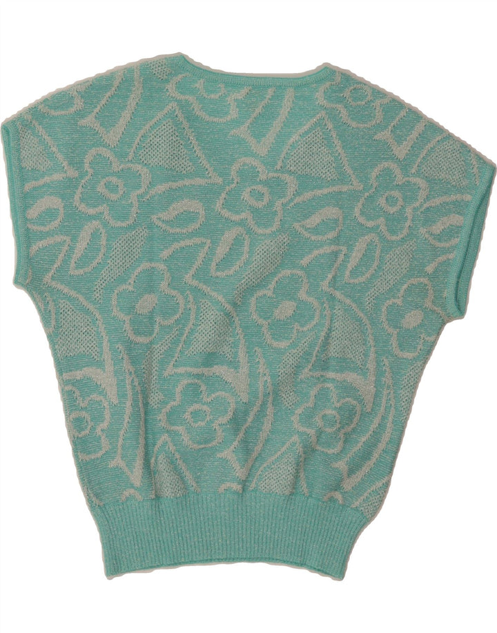 VINTAGE Damen Pullover mit Rundhalsausschnitt IT 42 Mittelblau geblümt